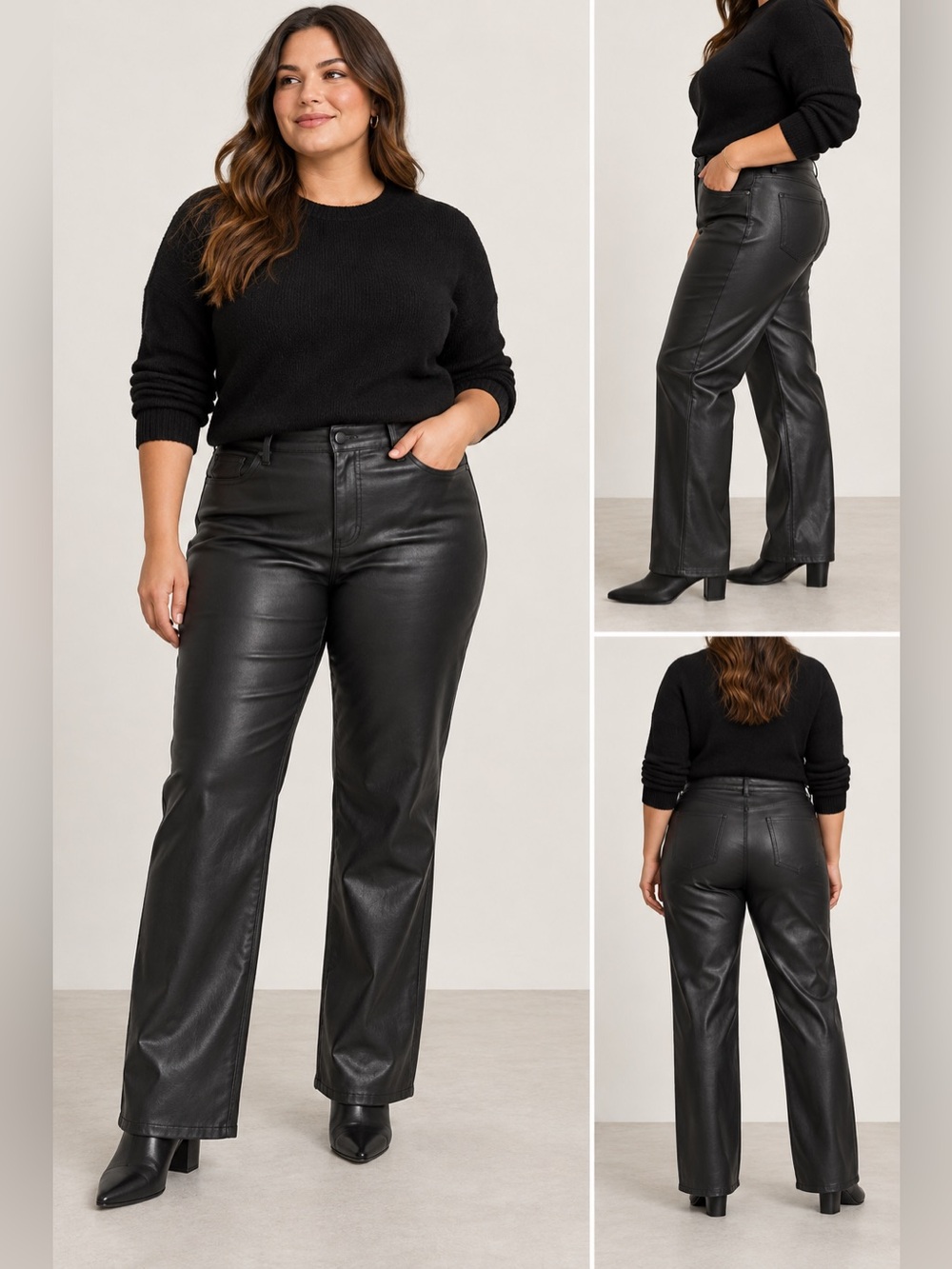 LOFT Black Faux Leather Straight Leg Pants size 14